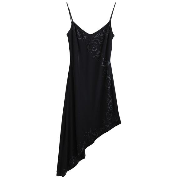 Tadashi Vintage 90s Y2K Beaded Asymmetric Slinky Slip Dress Spaghetti Strap Sz M - Picture 1 of 12